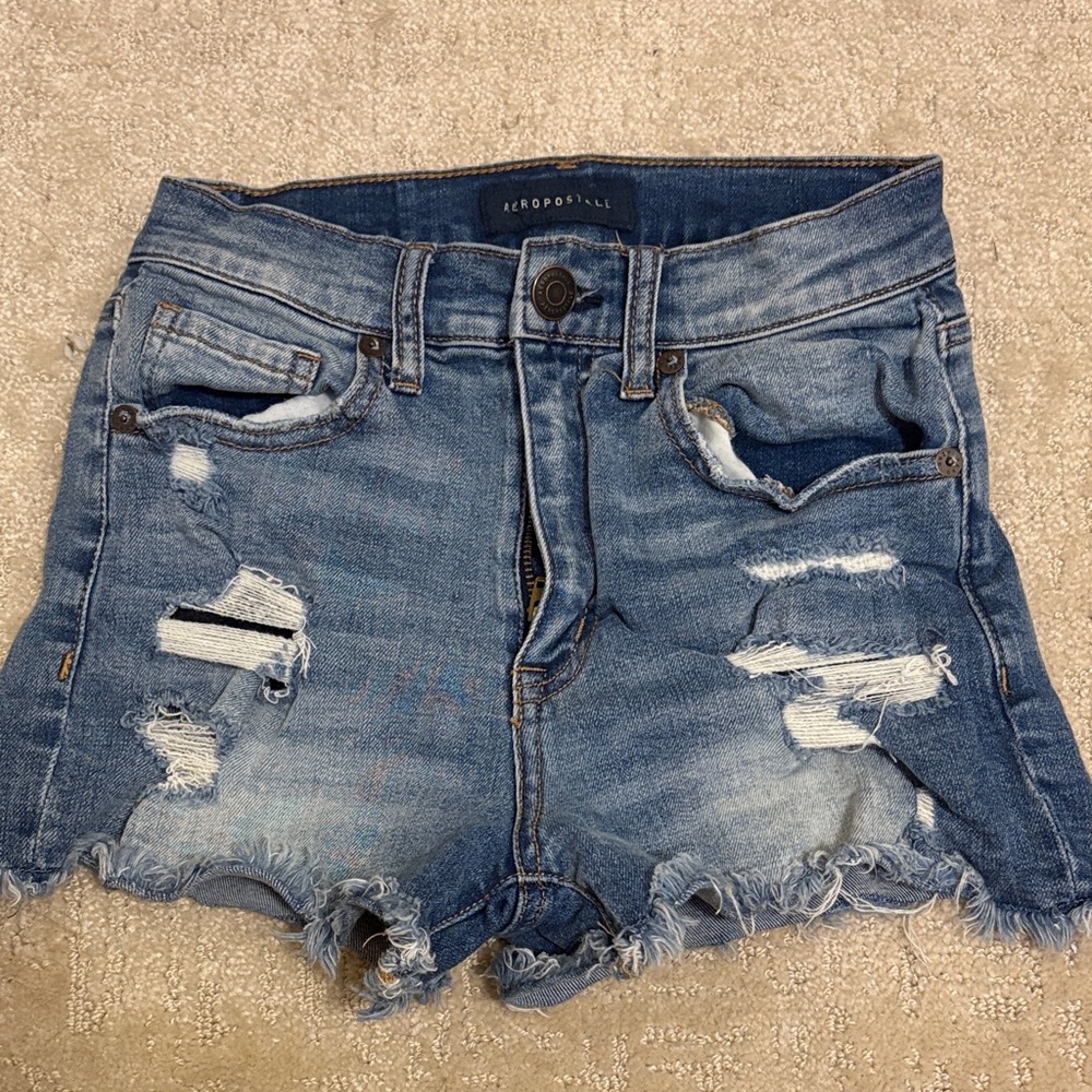 Aeropostale Women's Light Blue Ripped Jean Shorts